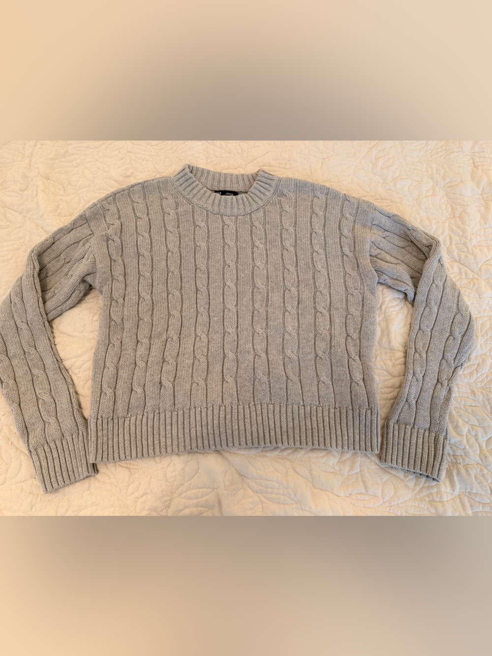 GAP Cotton Gray Cable-Knit Crewneck Sweater